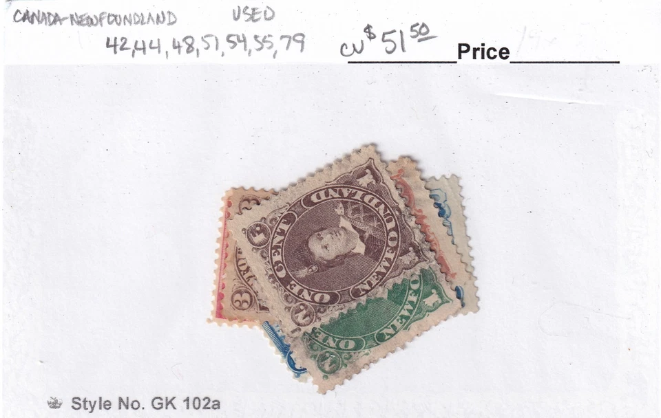 MATT'S STAMPS SCOTT NEWFOUNDLAND #42, #44, #48, #51, #54-55, #79 ISSUES, USED - Image 3 of 3