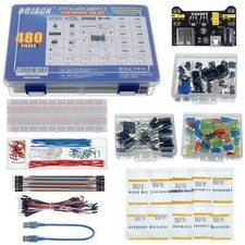 37 Values 480 Pcs Electronics Component Fun Kit with Power Supply Module Jump...