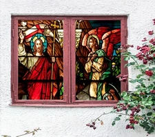 3D Man Red Church D37 Window Film Print Sticker Cling Stained Glass UV Block An