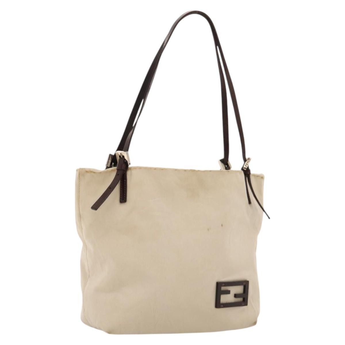 FENDI Beige Canvas Shoulder Bag Auth 117229