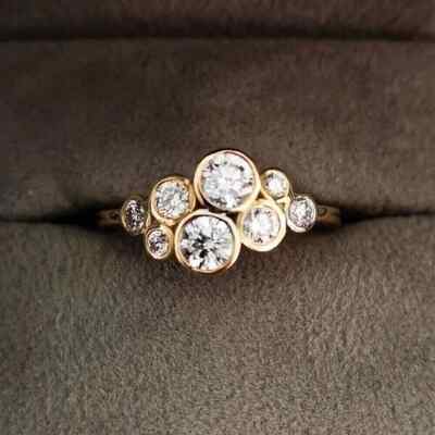 Lab Created Diamond Women Wedding Ring Yellow Gold Plated Round Cut Silver