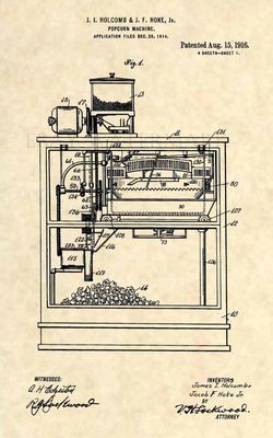 First Popcorn Machine Rug Official First Popcorn Machine US Patent Art Print- Vintage Antique ...
