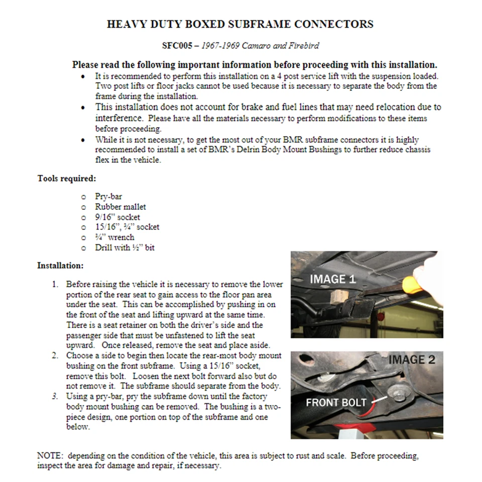 BMR Suspension Black Hammertone Bolt-On Subframe Connectors For Chevy / Pontiac - Изображение 2 из 4