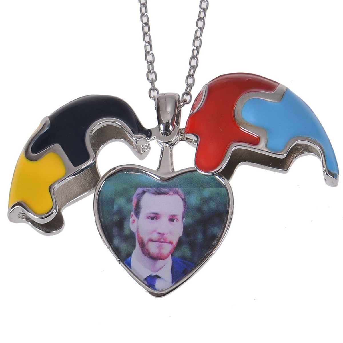 Pendantify Custom Colorful Puzzle Heart Photo Necklace Colorful
