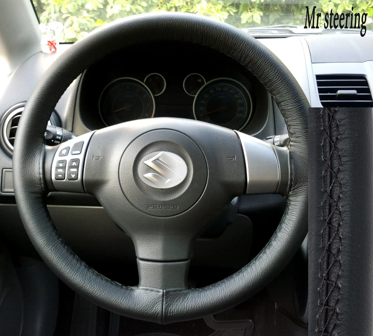 FOR SUZUKI SX4 06 11REAL BLACK ITALIAN LEATHER STEERING WHEEL COVER TOP QUALITY