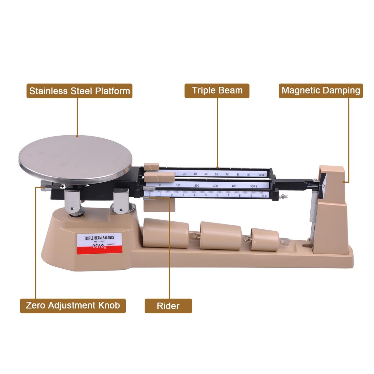 Triple Beam Mechanical Balance Scale Weight Set 2610g 0.1g Lab