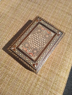 Moroccan Wood Inlay Trinket Box 5''x7'' +/- 