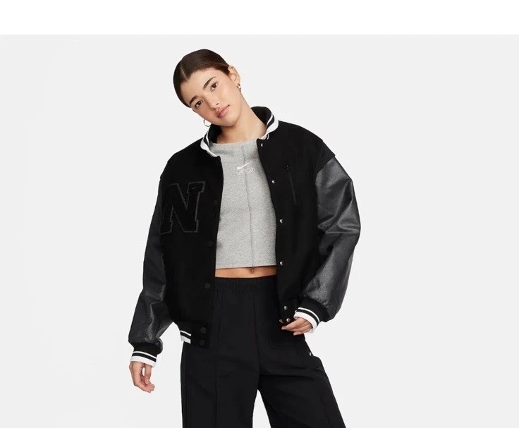 SACAI X NIKE Giacca distruttore lana oversize Nike abbigliamento sportivo donna FZ5733 010 taglia L XL