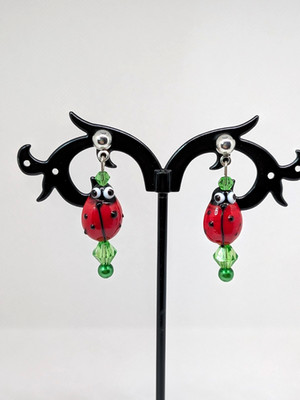 Share Hypoallergenic Red and Black Glass Ladybug Stud Post Earrings