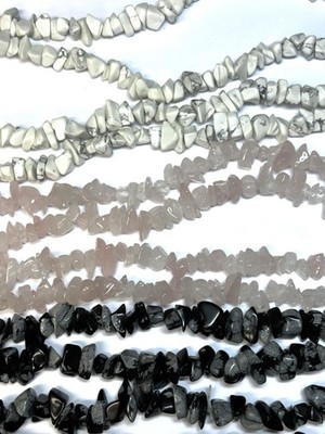 SALE 3 strnd LOT Gemstone Chip Beads 32''  Snowflake obsidian Howlite Rose Quartz