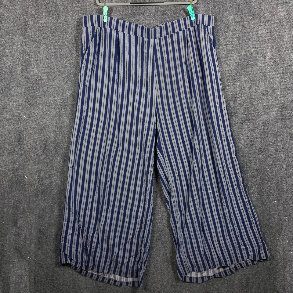 Pantalones Torrid Mujer 5T Azul Blanco Rayas Pierna Ancha Cortos Tirar Ligeros Foto 2 de 4