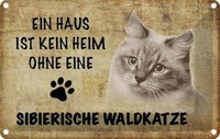 Blechschild 12X18 Cm Sibierische Waldkatze Katze Tier Haustier Deko Geschenk Met