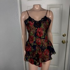 Vintage 80s Victoria's Secret Lingerie Top P Sheer Floral Lace Nylon Teddy D1