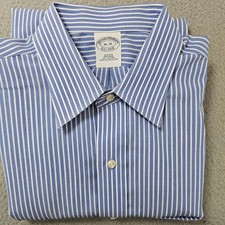 Brooks Brothers Shirt Mens 16-35 Blue White Stripe Slim Fit Non Iron Cotton