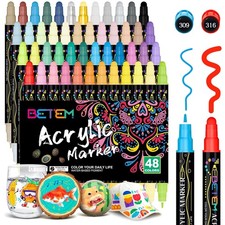 Acrylic Paint Pens for Rock, Canvas, Ceramic - 48 Colors