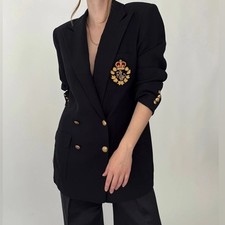 Vintage 90  s Ralph Lauren black crown crest wool double breasted blazer jacket