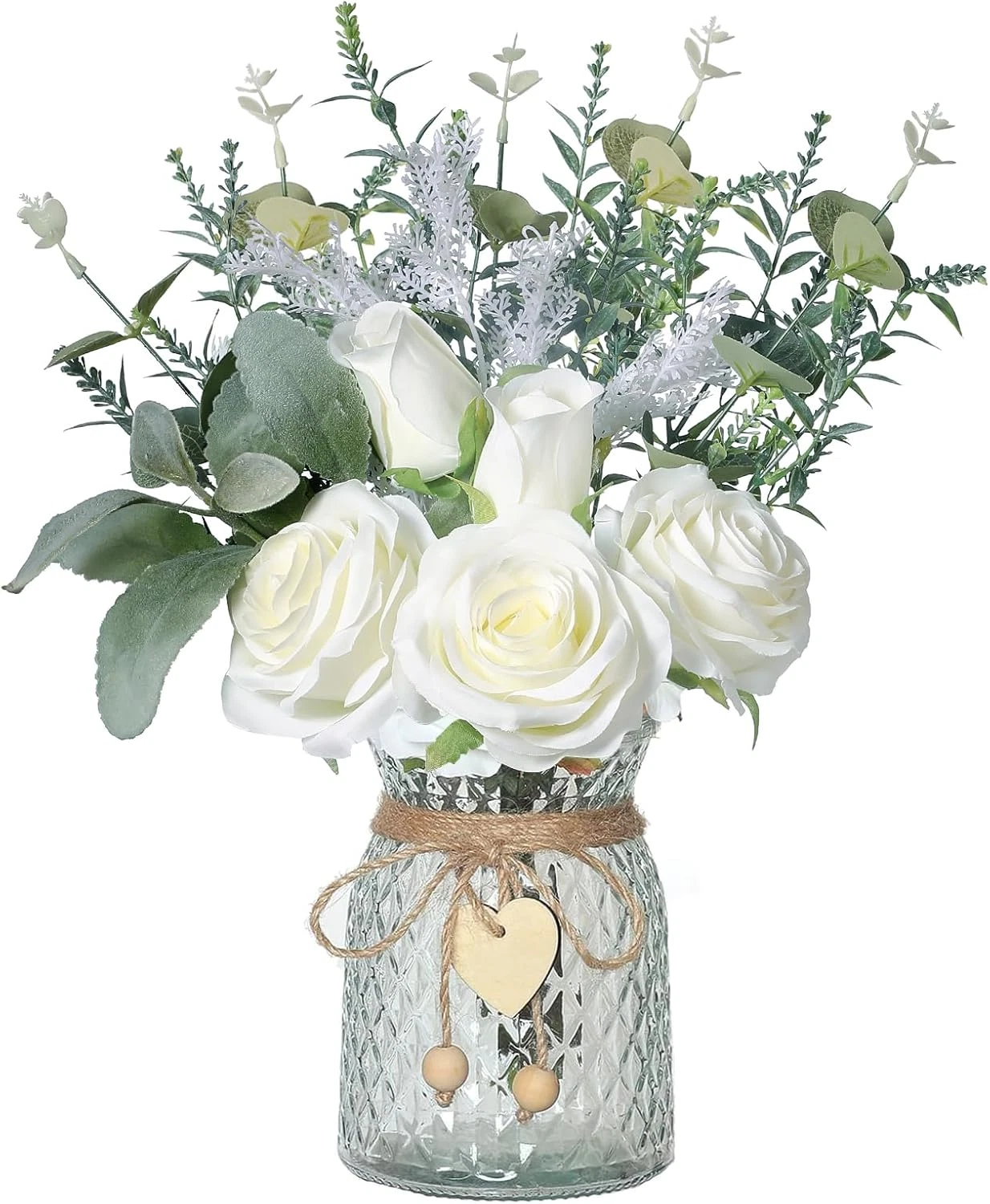 Faux Flowers with Vase Artificial White Rose Flowers in Vase Fake Eucalyptus Pla
Opens in a new wind