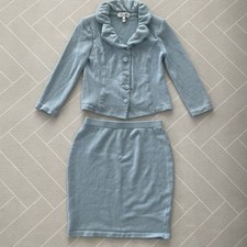 St. John Evening Light Blue Knit Jacket Pencil Skirt Woman s Size 8/10