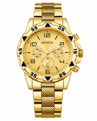 Geneva Men's Chronograph Watch Full Gold Champagne Dial Arabic Numerals New