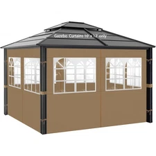 Gazebo Privacy Curtains 10x12 Feet with PVC Windows 4 Panel Side Wall Zipper