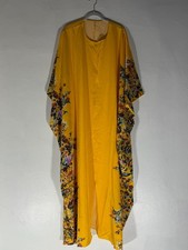 Yellow Floral Kaftan Boho Longline Cover Up One Size Plus