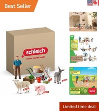 Farm World 19PC Animal Feeding Playset with Piglet, Sheep, Donkey - Safe Fun 