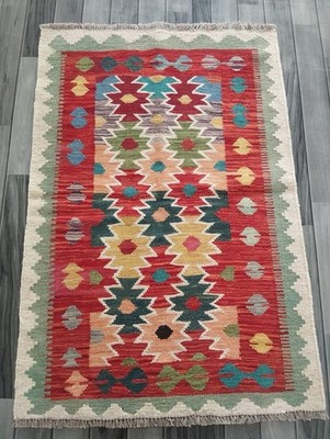 Kreide Handarbeit Afghan/Türkischer Kelim Teppich, Azteken Wolle Vorleger, Größe 123x83 CM