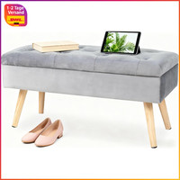 Sitzbank Mit Stauraum 80X35X43 Cm Samt Polsterbank FüR Flur Wohnzimmer Grau