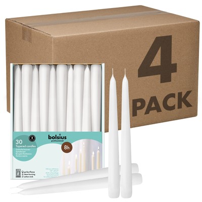 White Taper Candles - Bulk Case of 4 Packs = Total 120 Candles - 8 Hours - Pr...
