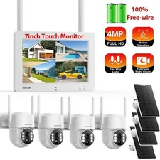 4CH NVR 4MP Wireless CCTV Camera System Kit W/ 7" Monitor Solar Wifi IP Cameras