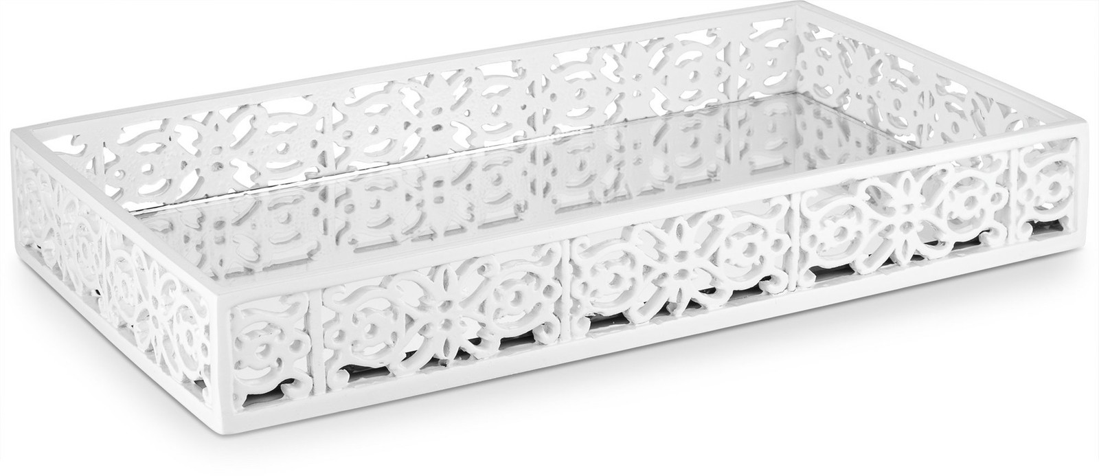 Creative Scents Mirror Janette White Vanity Tray for Bathroom - Small Rectang...