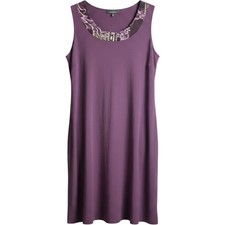 R&M Richards Womens Purple Sleeveless Floral Trim Shift Dress 16W Made in USA