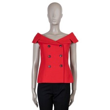 73926 auth CHRISTIAN DIOR red wool silk 2018 OFF-SHOULDER BAR Jacket 38 S