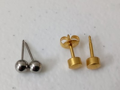 Lot of Two Pairs of Piercing Studs Silver Ball & Gold Plated Rounds STUDEX