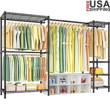 Heavy Duty Clothes Rack Adjustable Shelves Portable Closet Organizer Hanger Rods