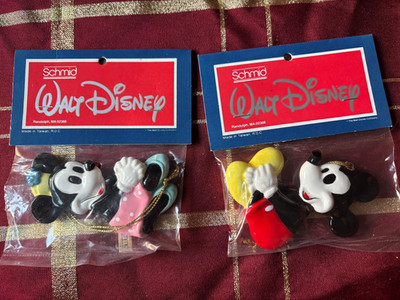 Vtg Walt Disney Schmid Mickey and Minnie Mouse Porcelain Ceramic Ornament NEW