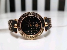 Genuine Versace Watch. VERSACE VK7 Black Enamel Dial Yellow Gold-tone 30mm Case