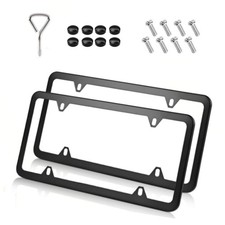 2pcs Black Stainless Steel License Plate Frame Slim Front Rear Car Tag Cover
