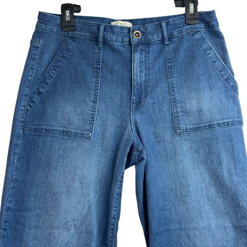 LOGO Lori Goldstein Capri Jeans Size 12 Stretch Wide Leg Denim Blue Hippie A4 - Picture 3 of 8