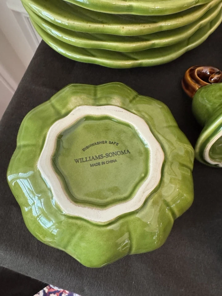 Lote de 9 cuencos/platos de sopa de cerámica Williams Sonoma verde calabaza/calabaza ~ Excelente Foto 3 de 4