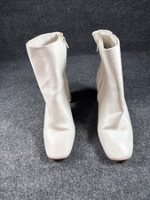 Womens Size 8 Cream Ivory Ankle Boots Square Toe Block Heel Side Zip