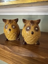 Vintage Japanese Ceramic Owls Salt & Pepper Shaker Set Retro Kitsch 1970s VGC