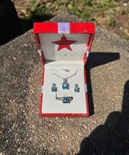 New Macy's Sterling Silver Blue Topaz Pendant Necklace, Ring & Earrings Set