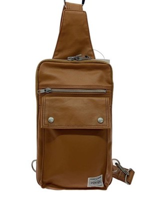 PORTER Leather Sling Shoulder Bag Camel Compact Size
