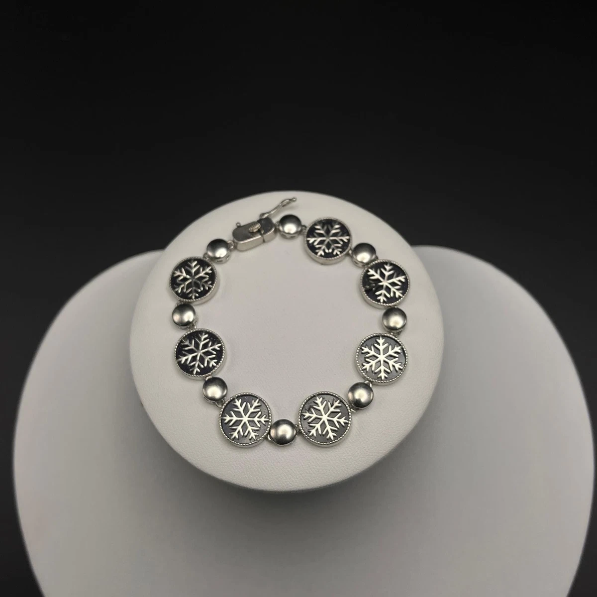 925 Sterling Silber blauer Sandstein Schneeflocke Armband Damen funkelndes Winterglied