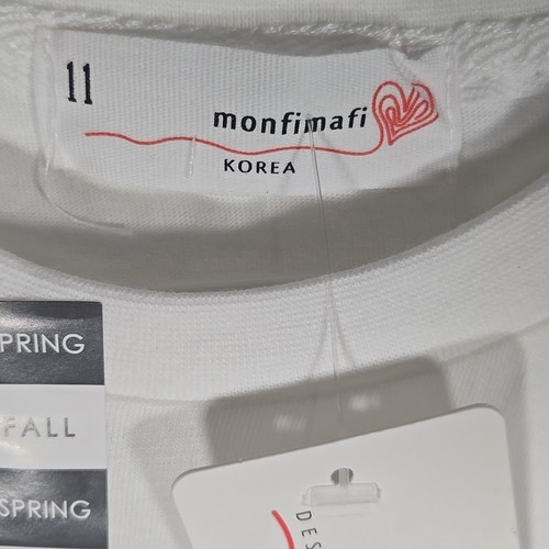 Monfinafi Korea White Long Sleeve Shirt Red Heart DesignMade Of X stiches Sz 13 - Picture 7 of 10