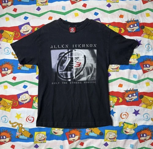 90s Y2K Reebok I3 Allen Iverson T-Shirt Faded Black 1990s vintage concert t-shirt, vintage, single stitch, B+ condition