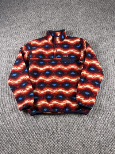 Patagonia Sweatshirt Mens Medium Red Synchilla Snap-T Fleece Pullover Aztec