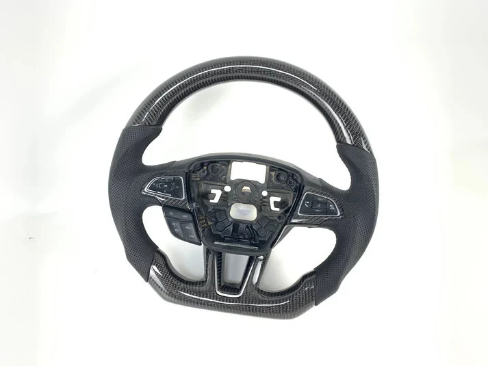 PARA FORD FOCUS MK3 2015-2018 VOLANTE DE FIBRA DE CARBONO REAL Y CUERO Foto 2 de 4
