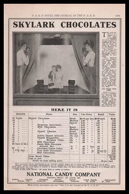 1912 Skylark Chocolate Drug Store Display Photo National Candy St Louis Print Ad